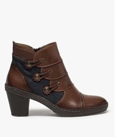 GEMO Boots femme à talon dessus cuir et jean marron standard