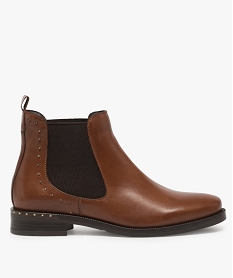 GEMO Boots femme chelsea dessus cuir ornés de clous en métal vieilli marron standard