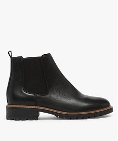 GEMO Boots femme style chelsea boots en cuir unis à semelle crantée noir standard