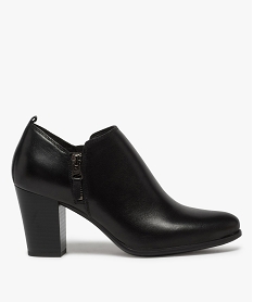 GEMO Low-boots femme à talon unis dessus cuir noir standard