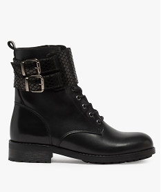 boots femme style rangers avec patte a motifs vernis noirB302801_1