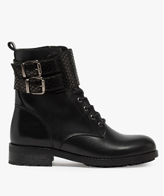 GEMO Boots femme style rangers avec patte à motifs vernis noir standard