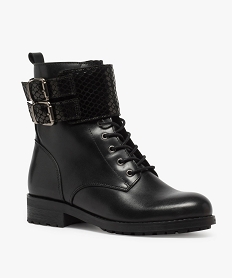 boots femme style rangers avec patte a motifs vernis noirB302801_2