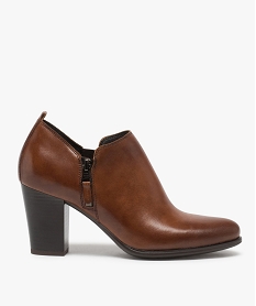 GEMO Low-boots femme à talon unis dessus cuir marron standard