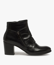 GEMO Boots femme unis à talon dessus cuir drapé et zip décoratif noir standard