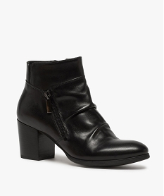 boots femme unis a talon dessus cuir drape et zip decoratif noir bottines et bootsB303101_2