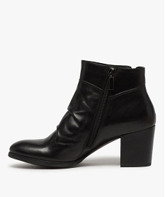 boots femme unis a talon dessus cuir drape et zip decoratif noir bottines et bootsB303101_3
