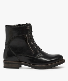 GEMO Boots femme à talon plat unis fermeture zip et lacets noir standard