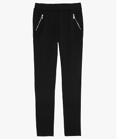 GEMO Pantalon fille en maille uni avec taille élastiquée Noir