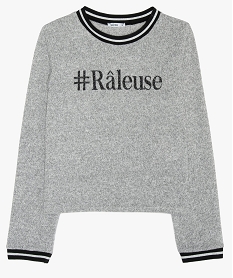 GEMO Pull fille en maille chinée avec inscription pailletée Gris