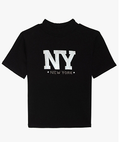GEMO Tee-shirt fille à col montant avec motif pailleté Noir