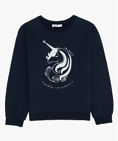 sweat fille avec motif licorne paillete bleu sweatsB316401_1