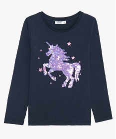 GEMO Tee-shirt fille avec motif licorne en sequins réversibles Bleu