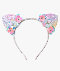 GEMO Serre-tête fille pailleté à oreilles de chat et fleurs Multicolore