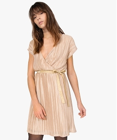 GEMO Robe femme en maille gaufrée avec col cache-cœur Jaune