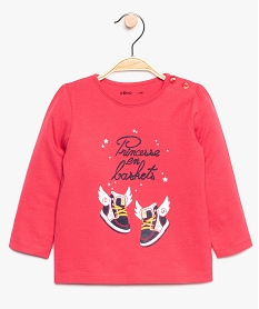 tee-shirt bebe fille manches longues avec motifs et inscriptions rougeB333801_1