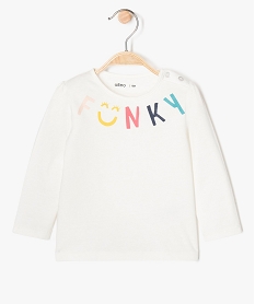 GEMO Tee-shirt bébé fille manches longues avec motifs et inscriptions blanc standard