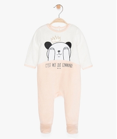 GEMO Pyjama bébé fille en velours motif panda à couronne pailletée Blanc