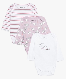 body bebe a manches longues en coton bio motifs chats (lot de 3) roseB335301_1