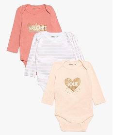 GEMO Body bébé fille à manches longues avec motifs pailletés (lot de 3) blanc chine