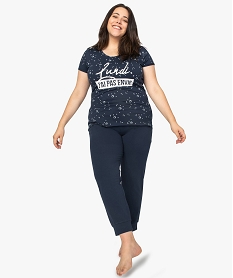 GEMO Pyjama femme grande taille avec message humoristique Bleu