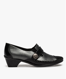 GEMO Escarpins femme confort à talon dessus cuir gris standard