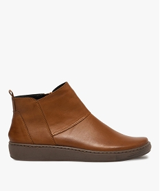 GEMO Boots femme confort zippés dessus cuir uni marron standard