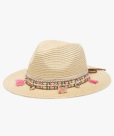 chapeau fille tresse avec ruban fantaisie et pampilles beigeB353501_1