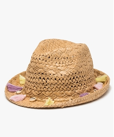 chapeau fille forme fedora avec coquillages et pompons multicoloreB354101_1