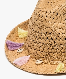 chapeau fille forme fedora avec coquillages et pompons multicoloreB354101_2
