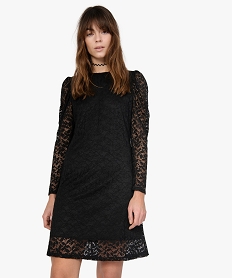 GEMO Robe femme à manches longues en dentelle Noir
