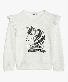 sweat fille paillete avec motif licorne et volants sur les epaules beige sweatsB357201_1