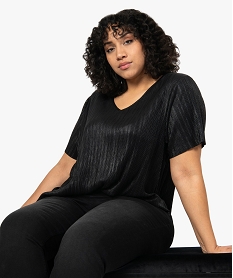 GEMO Tee-shirt femme grande taille plissé Noir