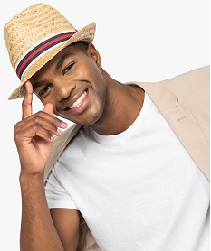 chapeau homme en paille avec bande tricolore beigeB359401_3