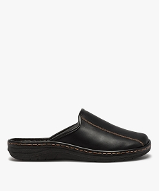 GEMO Mules homme confort en cuir et surpiqûres contrastées Brun