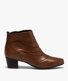 GEMO Boots femme à talon dessus drapé en cuir marron standard