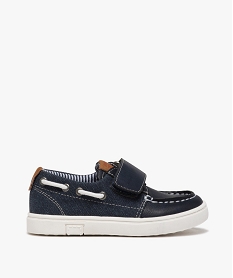 chaussures bateau garcon bi-matieres a scratch bleu chaussures bassesB373301_1