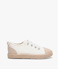 GEMO Tennis fille en toile fantaisie avec semelle en corde dessus dentelle anglaise Blanc