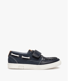 chaussures bateau garcon unies bi-matieres a scratch bleu chaussures bassesB381101_1