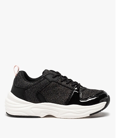 GEMO Baskets fille vernies et pailletées à lacets Noir