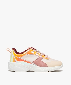GEMO Baskets fille à lacets dessus multi-matières à détails irisés Rose