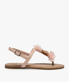GEMO Sandales fille à entre-doigts orné de fleurs en tissu Rose