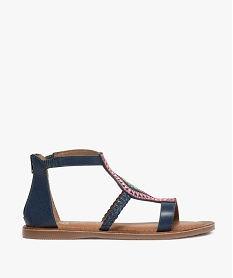 GEMO Sandales fille semi-montantes dessus en cuir brodé Bleu