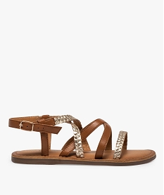 GEMO Sandales fille à brides en cuir tressées et métallisées Orange