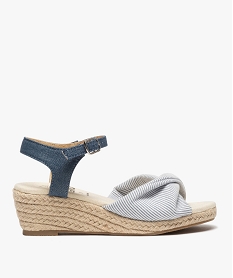 GEMO Sandales fille compensées dessus drapé en tissu bleu standard