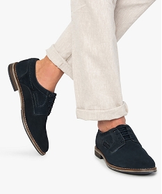 GEMO Derbies homme unis à lacets dessus en cuir retourné bleu chine