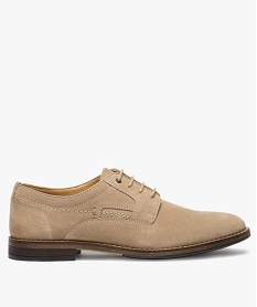 GEMO Derbies homme unis à lacets dessus en cuir retourné Beige