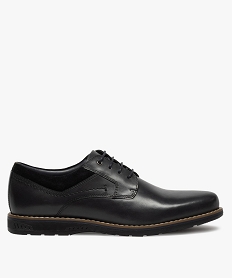 derbies homme unis en cuir avec surpiqures ton sur ton bleuB389401_1