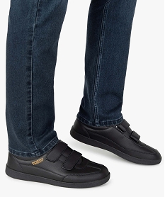 GEMO Baskets homme unies fermeture double scratch noir vif