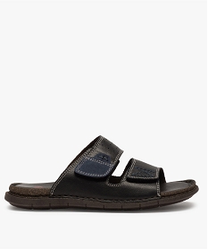 GEMO Sandales homme mules dessus et intérieur cuir Noir